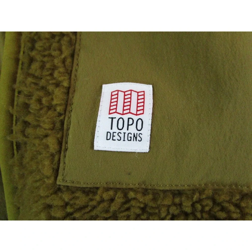 Topo Designs Jacket Mens Small Tan Reversible Sherpa Pile Hiking Coat